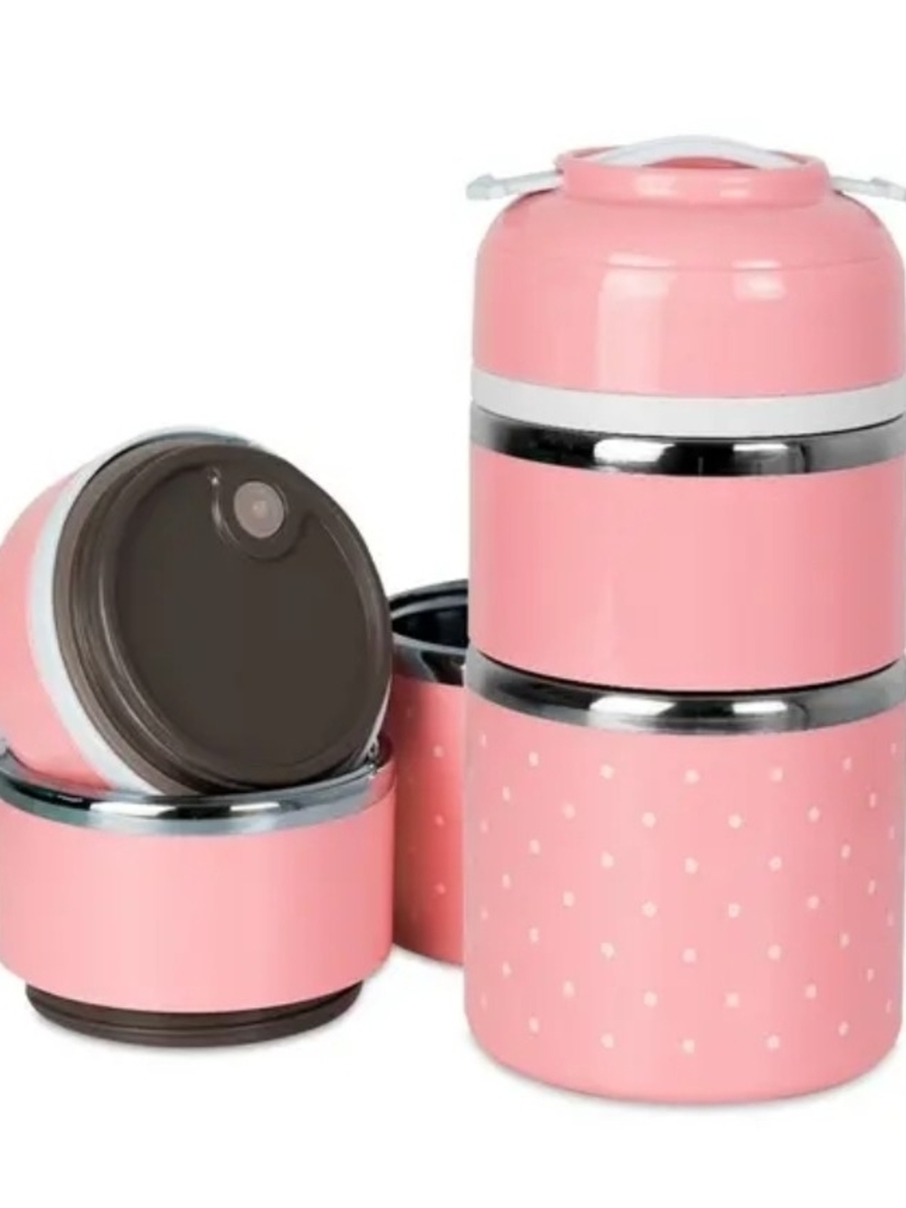 Pink Polka Dot Stackable Food Thermos Set